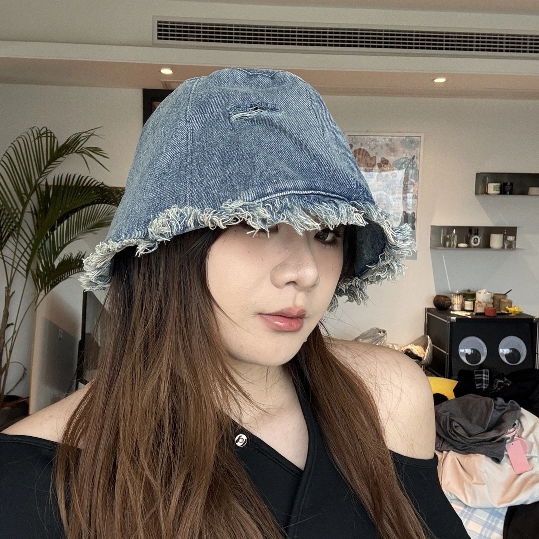 289大头破洞渔夫帽盆帽秋冬显瘦加大头尾