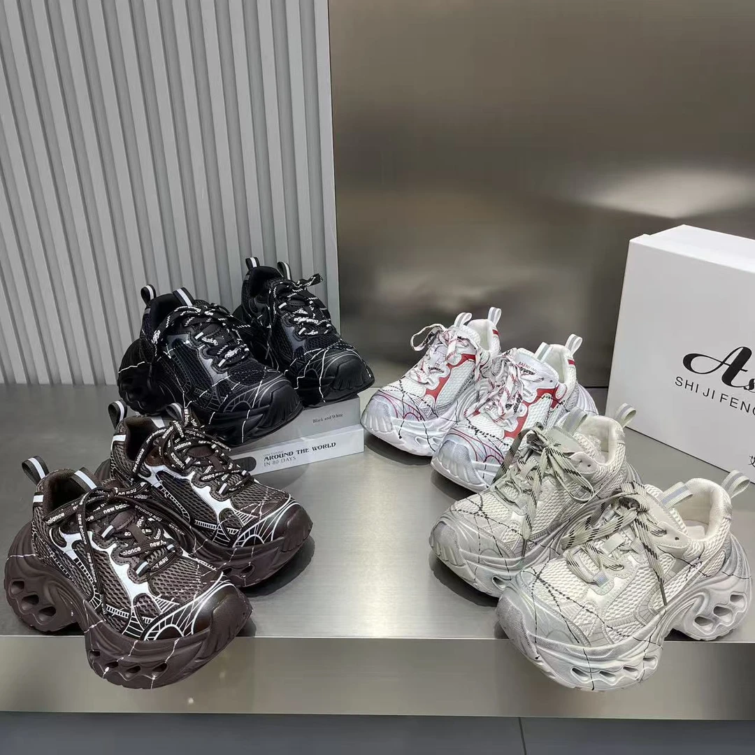 2025秋季新款增高女鞋复古老爹鞋厚底时尚休闲擦色运动鞋系带百搭