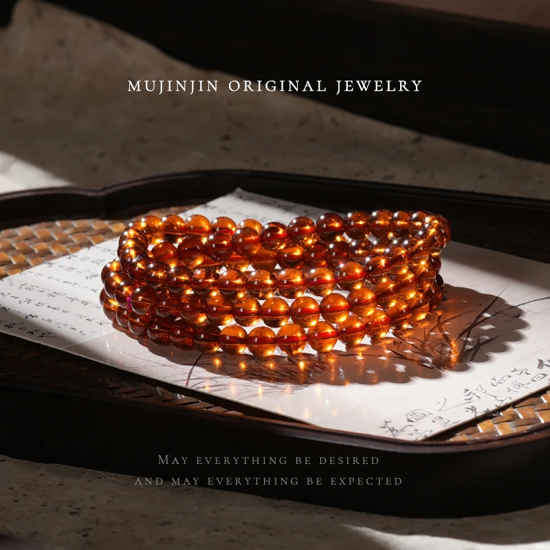 【木槿槿 高透体】天然芬达石榴石手串女款约6m时尚多圈手链XL3159