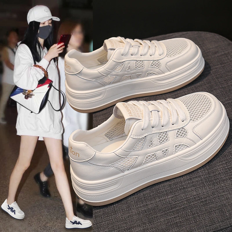 透气网鞋女镂空小白鞋厚底轻便板鞋百搭休闲单鞋新款学生运动潮鞋