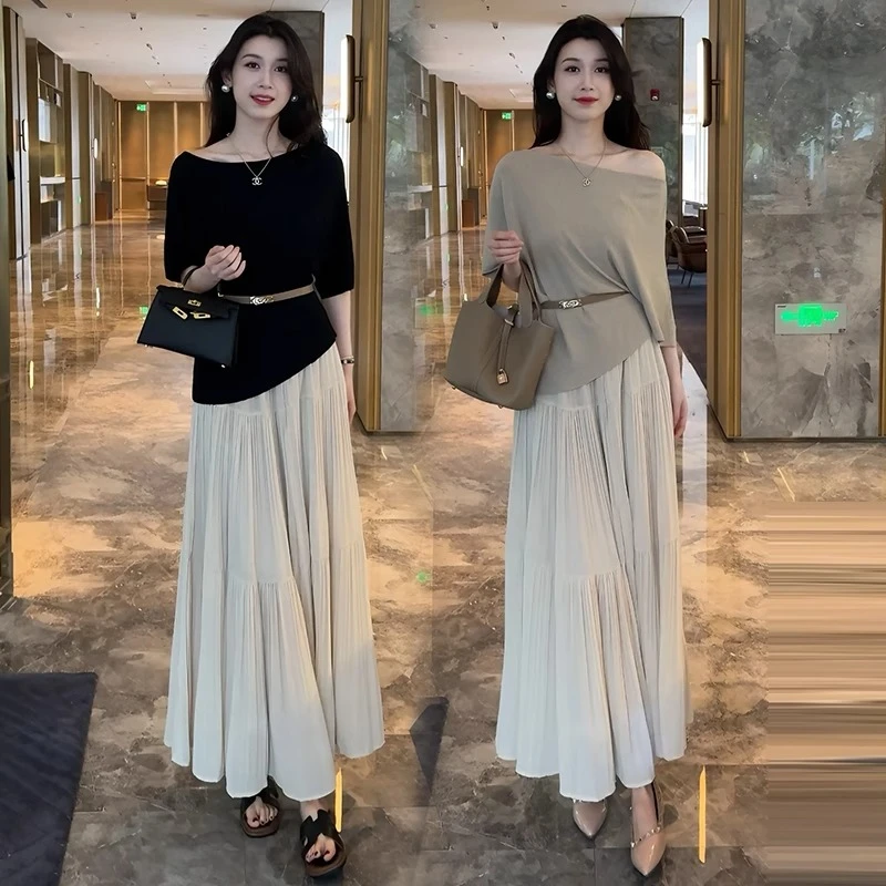 时尚套装裙女2025夏季新款时髦法式宽松显瘦露肩上衣半身裙两件套