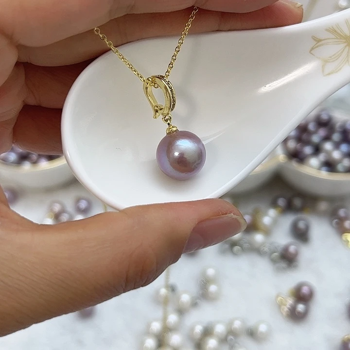 合金淡水珍珠紫珠金色万能扣吊坠