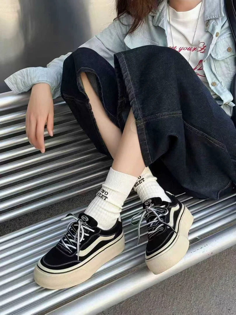 系带休闲健步学生透气休闲板鞋小白鞋鞋子厚底ins