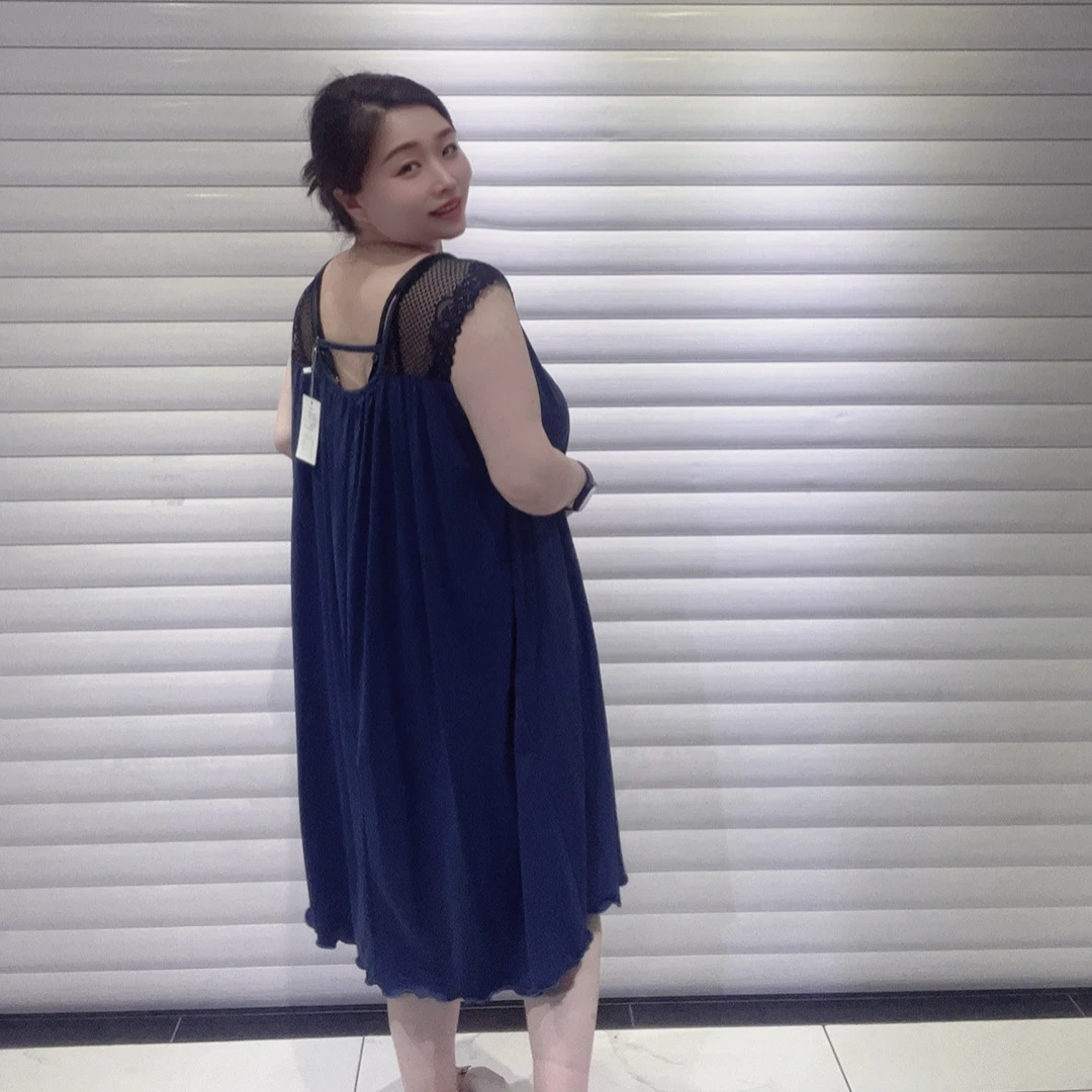 薄款夏季长裙简约有弹性方领睡裙大码纯色连衣裙休闲