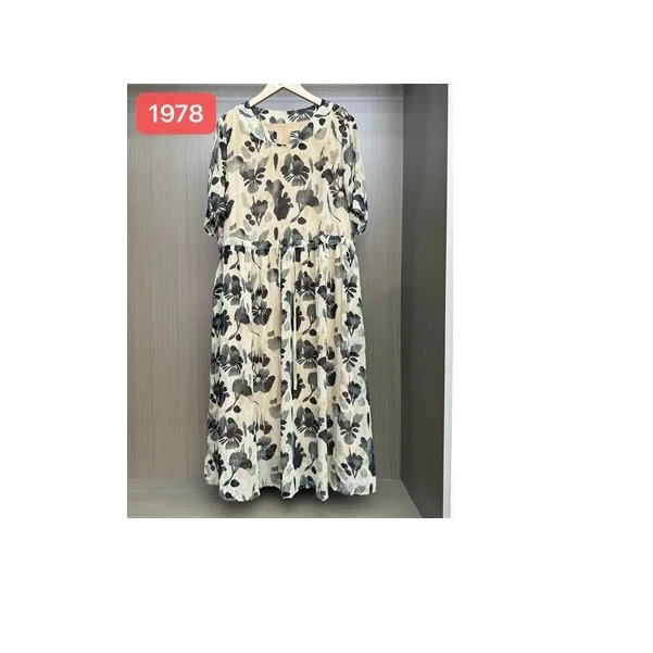 1978-29米色)新款舒适时尚印花连衣裙