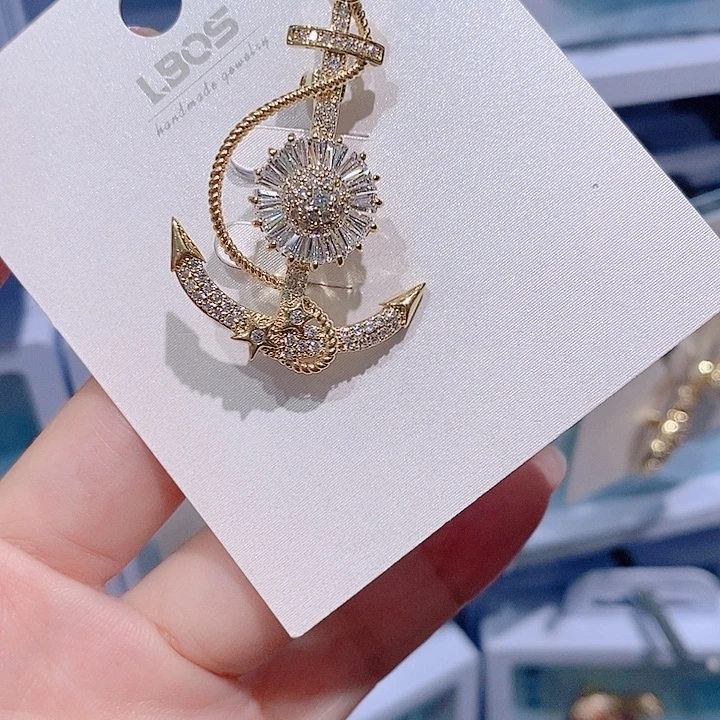 锆石铜合金船锚胸针