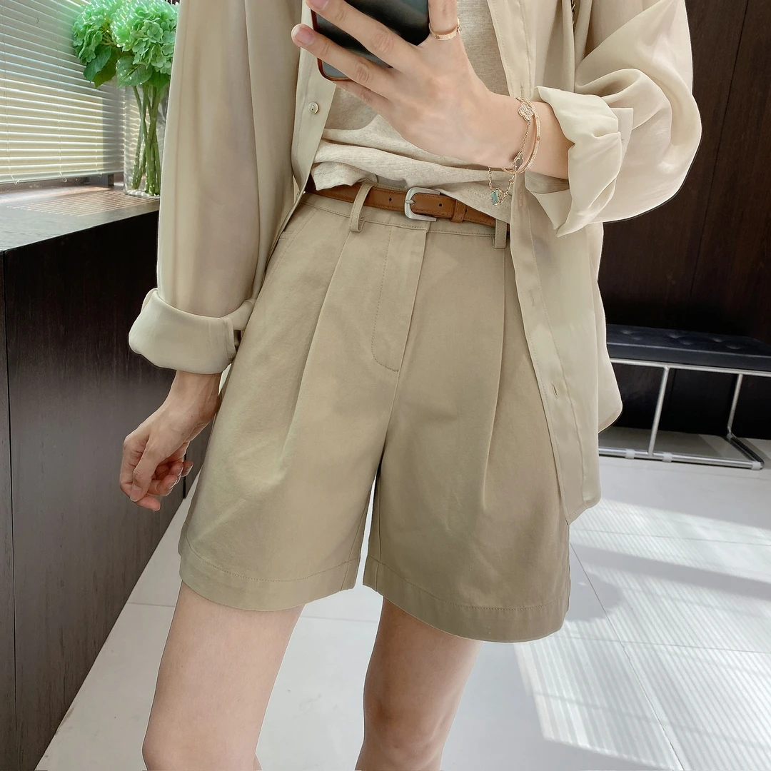 IMFLY金小金自制女装 休闲短裤DYK2651高腰纯色百搭休闲阔腿短裤