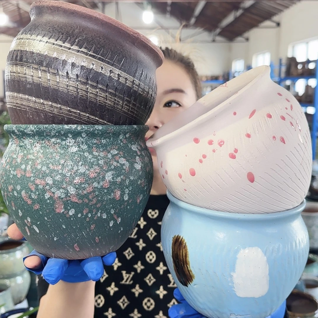 紫砂花盆高14口14