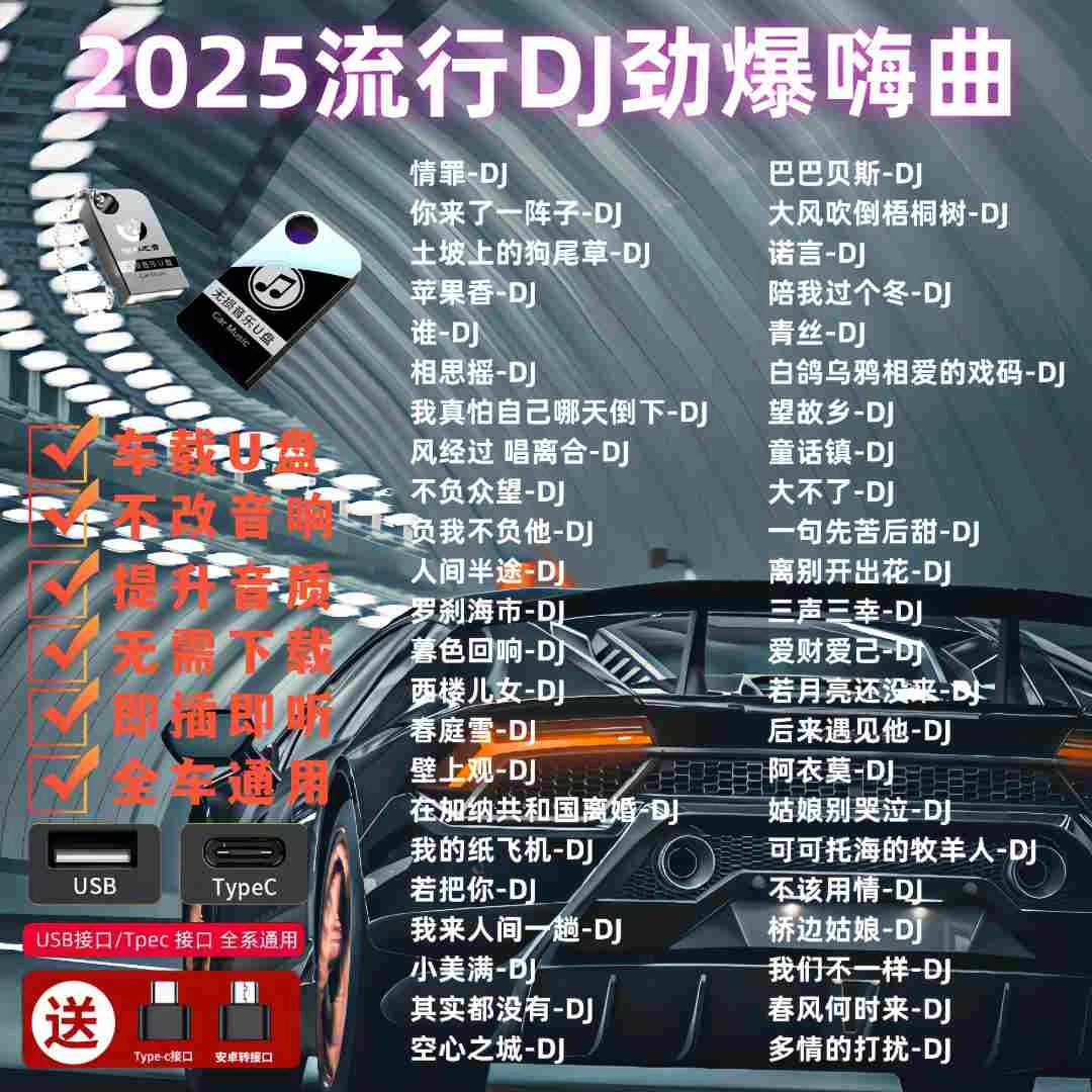 2025款车载音乐优盘高清高品质即插即用无损劲爆DJ带视频歌曲U盘