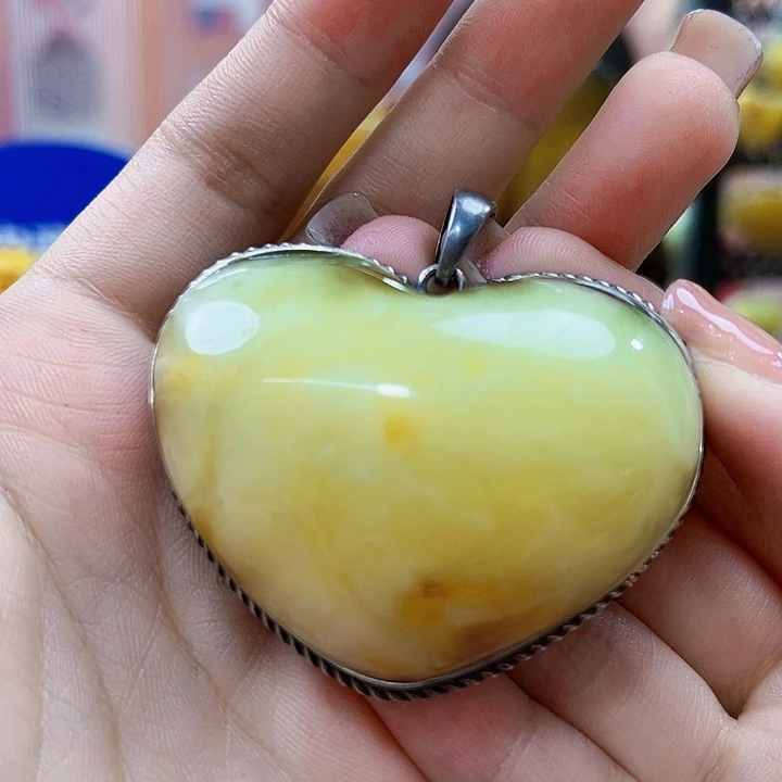 蜜蜡银S925镶嵌裸石吊坠