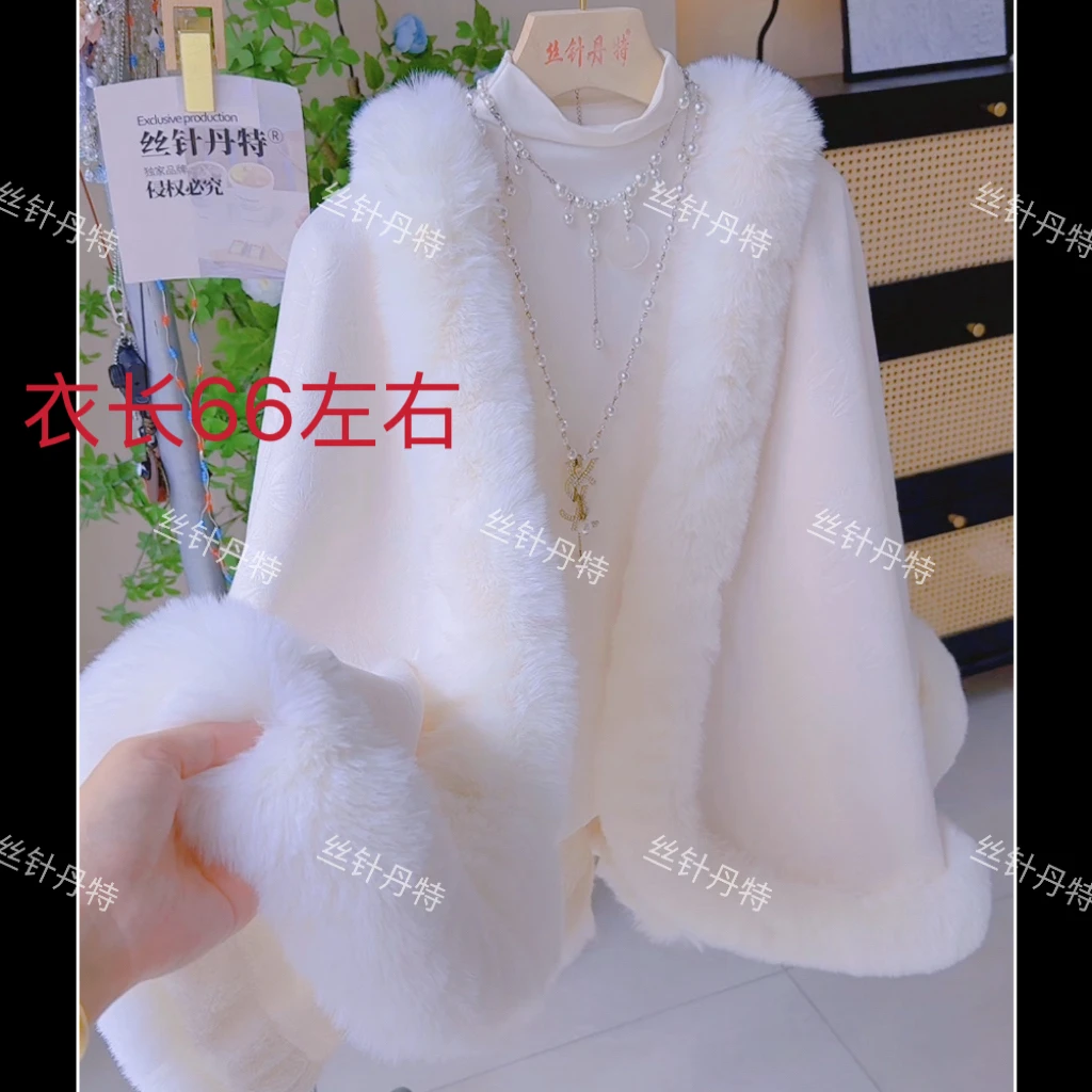 伟-竹叶暗花披肩外套新娘冬季斗篷加绒加厚外搭冬复古名媛高级感