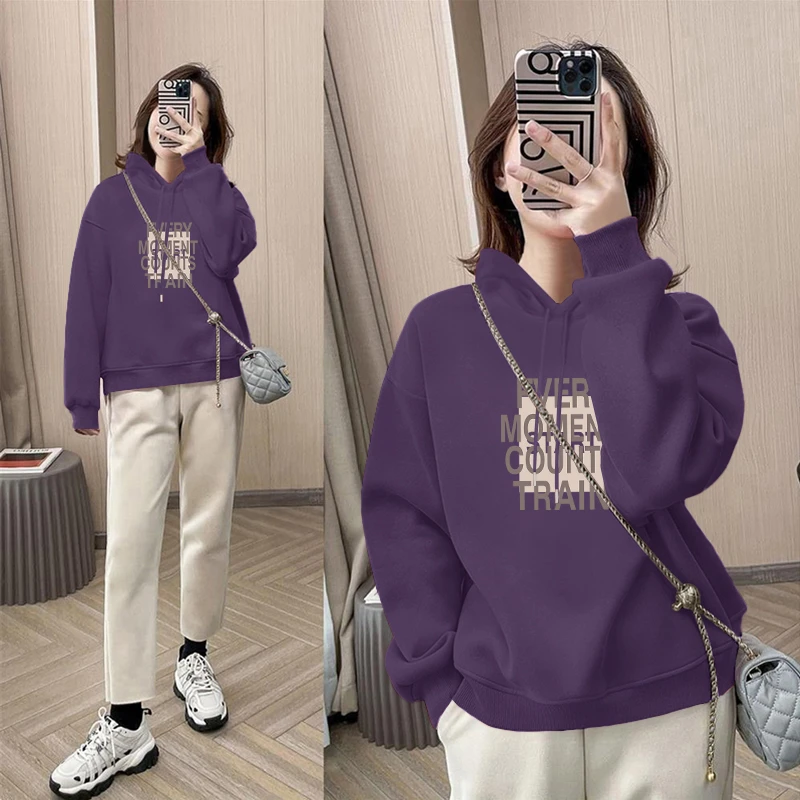 2025年秋冬季新款美式连帽卫衣女爆款加绒加厚小个子上衣薄款外套