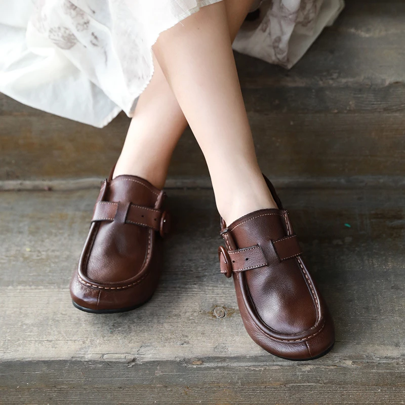 头层牛皮单鞋复古女鞋2025年秋季新款平底乐福鞋一脚蹬软底舒适