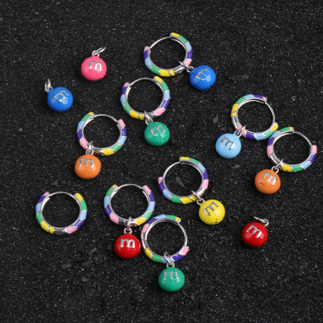 925银耳饰 E25530    多巴胺巧克力M豆耳环 单只价