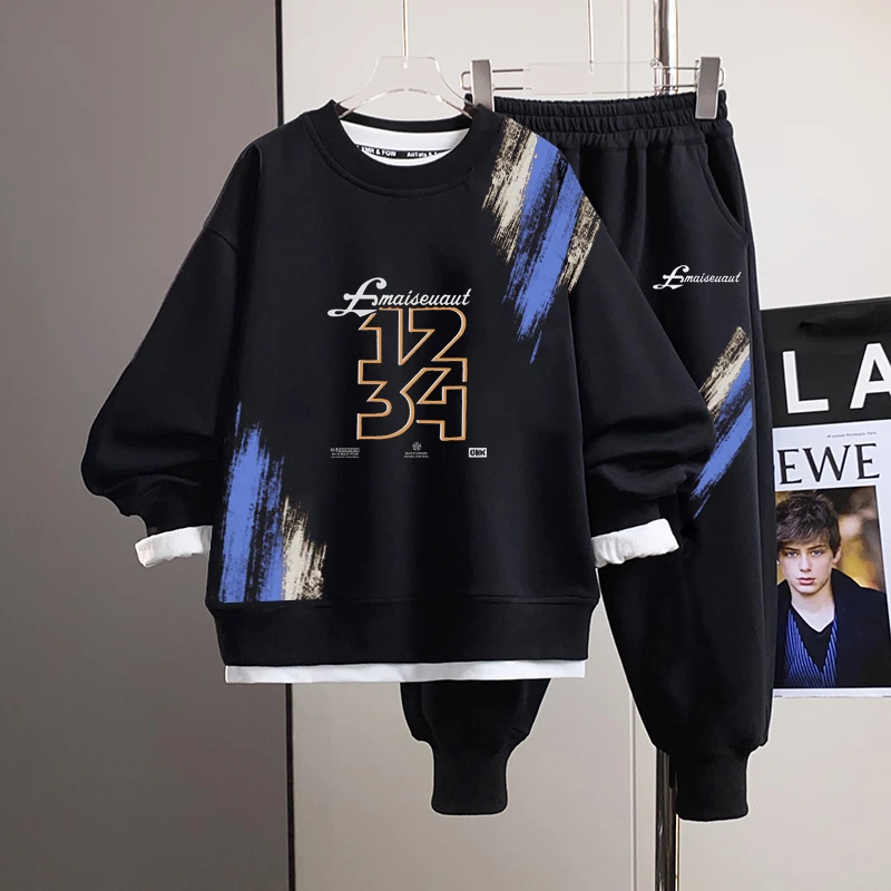 胖男童秋季卫衣加肥加大码男孩春秋套装中大童长袖卫衣运动服帅气