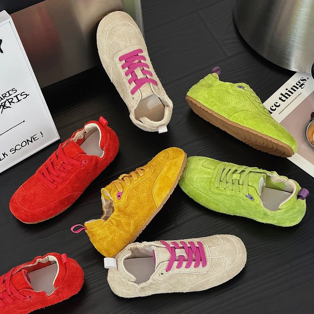 头层牛皮丑萌德训鞋平底女单鞋2025新款真皮系带博肯鞋运动休闲鞋