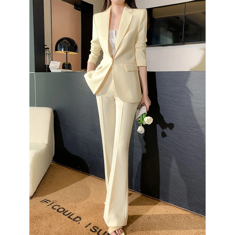【高端气质】米黄色休闲西服套装女时尚高端2025年新款通勤垂感西服