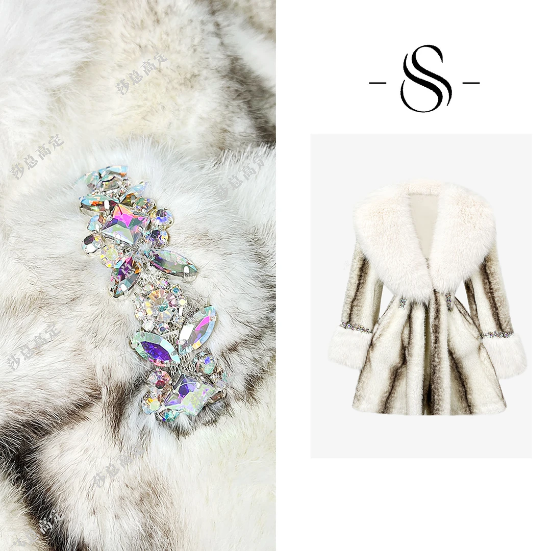 【妮妮】欧式冬季重工保暖大毛领束腰显瘦中长款外套D0061