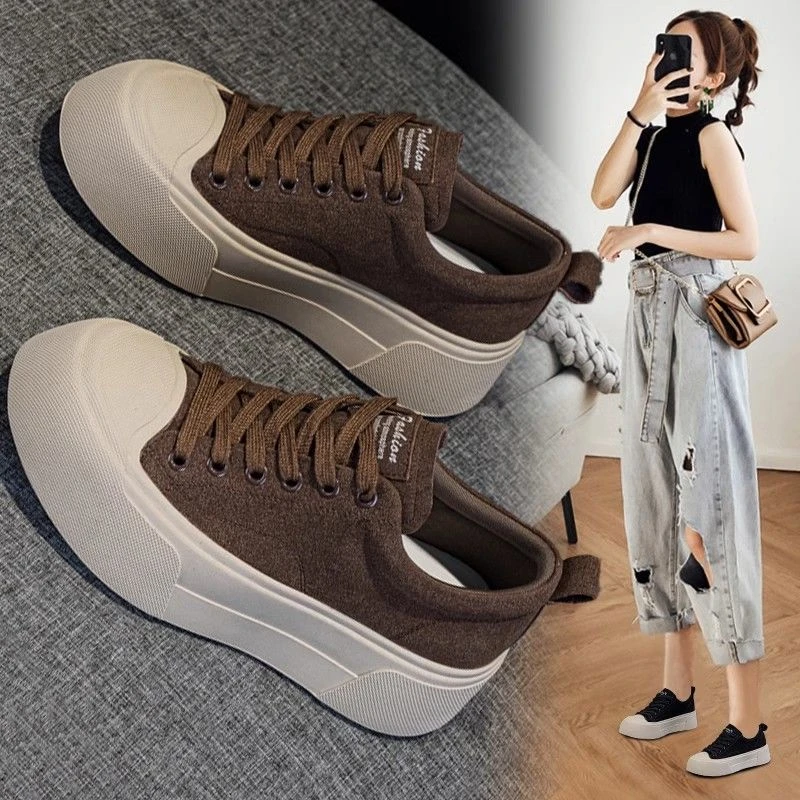 2025小白鞋休闲增高3.5cm春秋季新款松糕韩版软底复古厚底板鞋