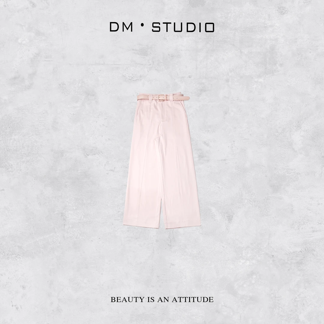 DEDM-DM•STUDIO/百搭显瘦高级感配腰带剪裁直筒拖地长裤（866）
