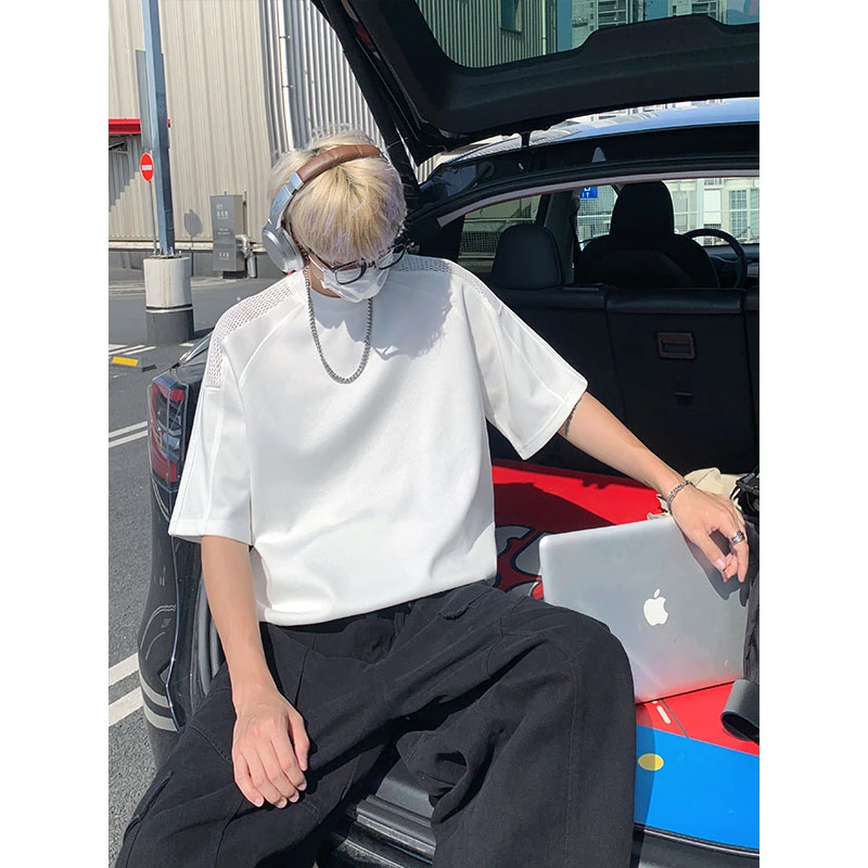 美式高街短袖t恤夏季新款潮牌痞帅短袖重磅青少年大码宽松五分袖