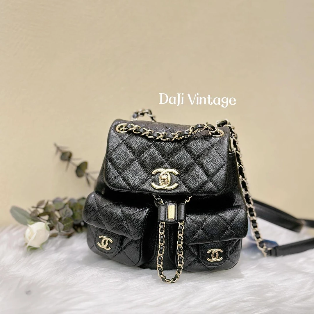 99新 Chanel/香奈儿 大吉中古/Chanel香奈儿黑金duma小号双肩包