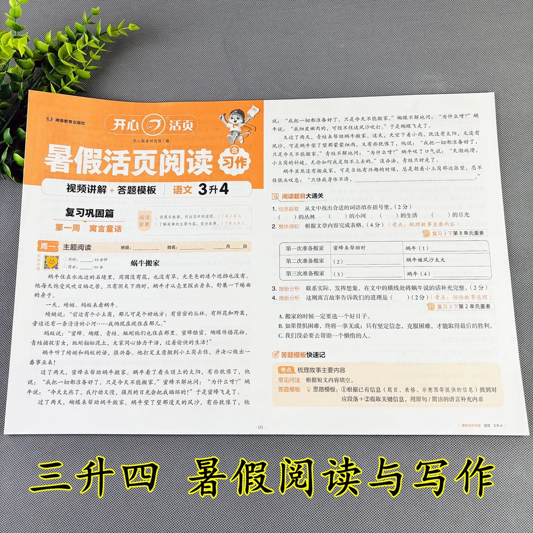 三升四暑假阅读与写作暑假阅读理解训练书三年级活页暑假阅读写作