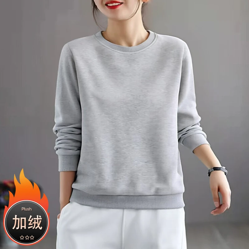 休闲简约百搭套头卫衣女春秋新款基础款上衣舒适洋气外穿加绒冬季