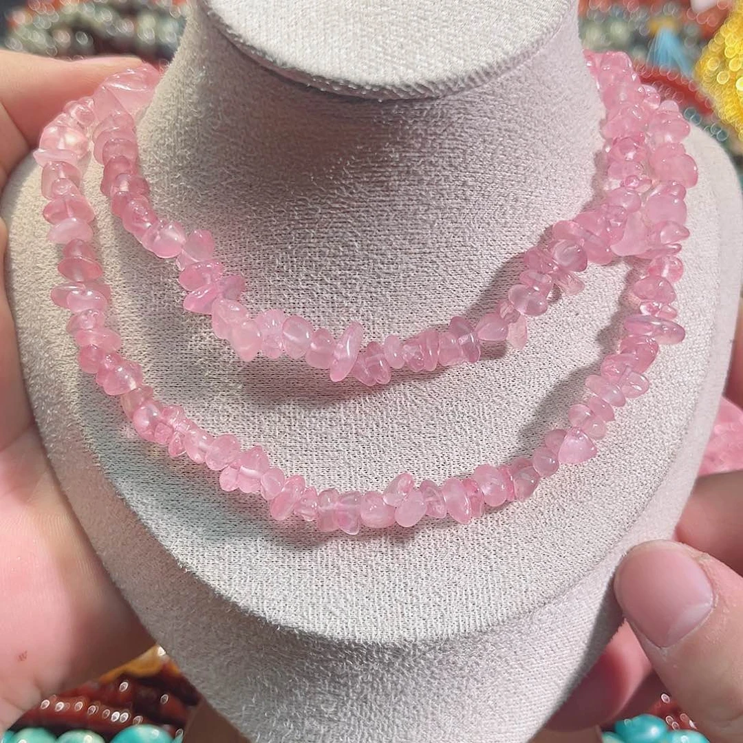 玛瑙/玉髓未镶嵌珠宝半成品粉水晶碎一条4圈85cm