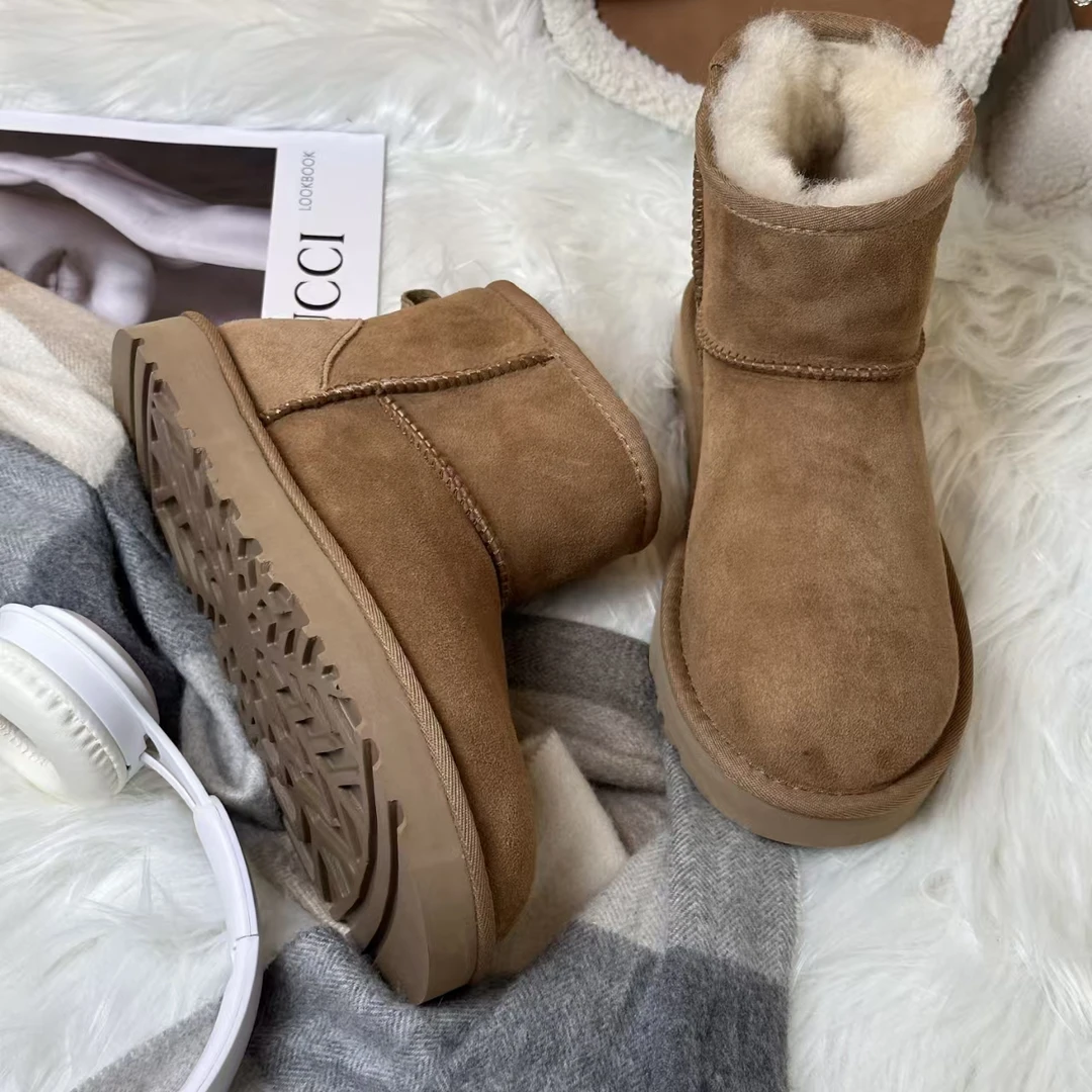 河南桑坡经典5854真皮真毛皮毛一体雪地靴时尚洋气保暖百搭