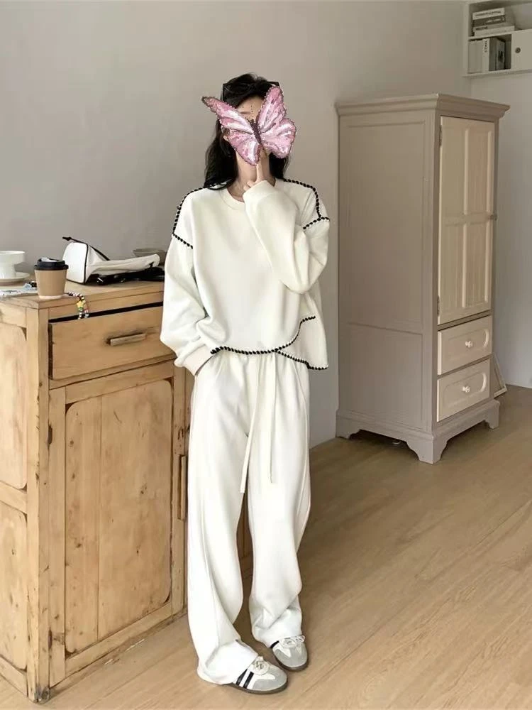 沐野·MUYE白色针织卫衣两件套独特绝美ootd穿搭松弛感【227黑白辫】