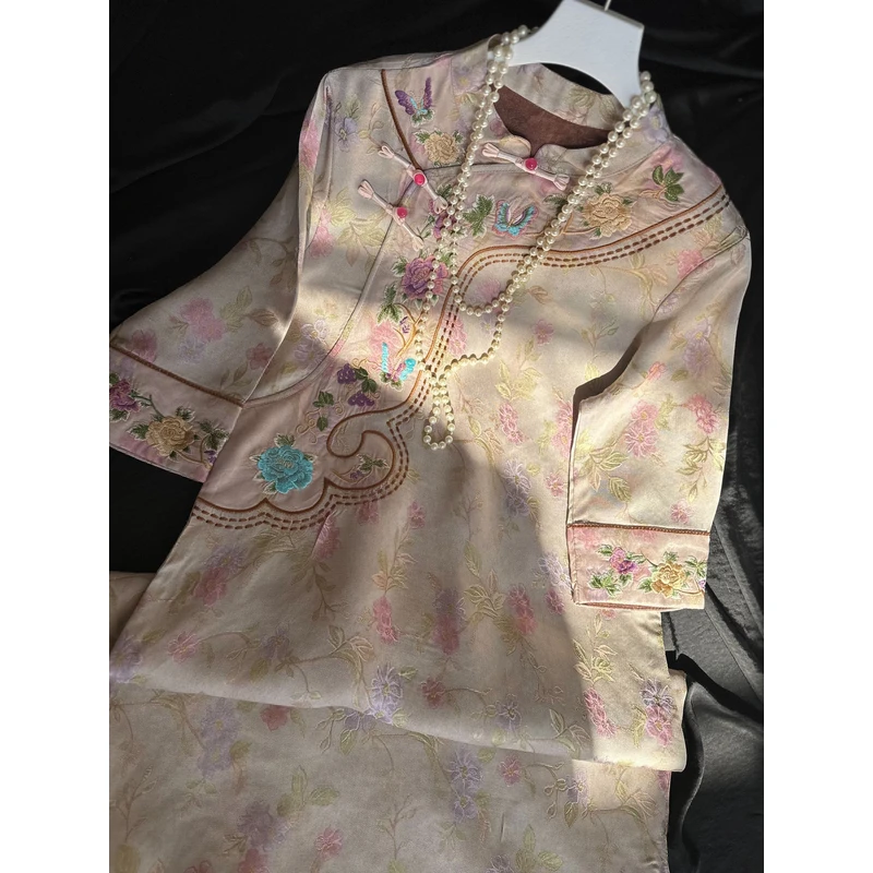 2495-常熟新中式【春晓】春秋新款女士气质日常百搭气质老料连衣