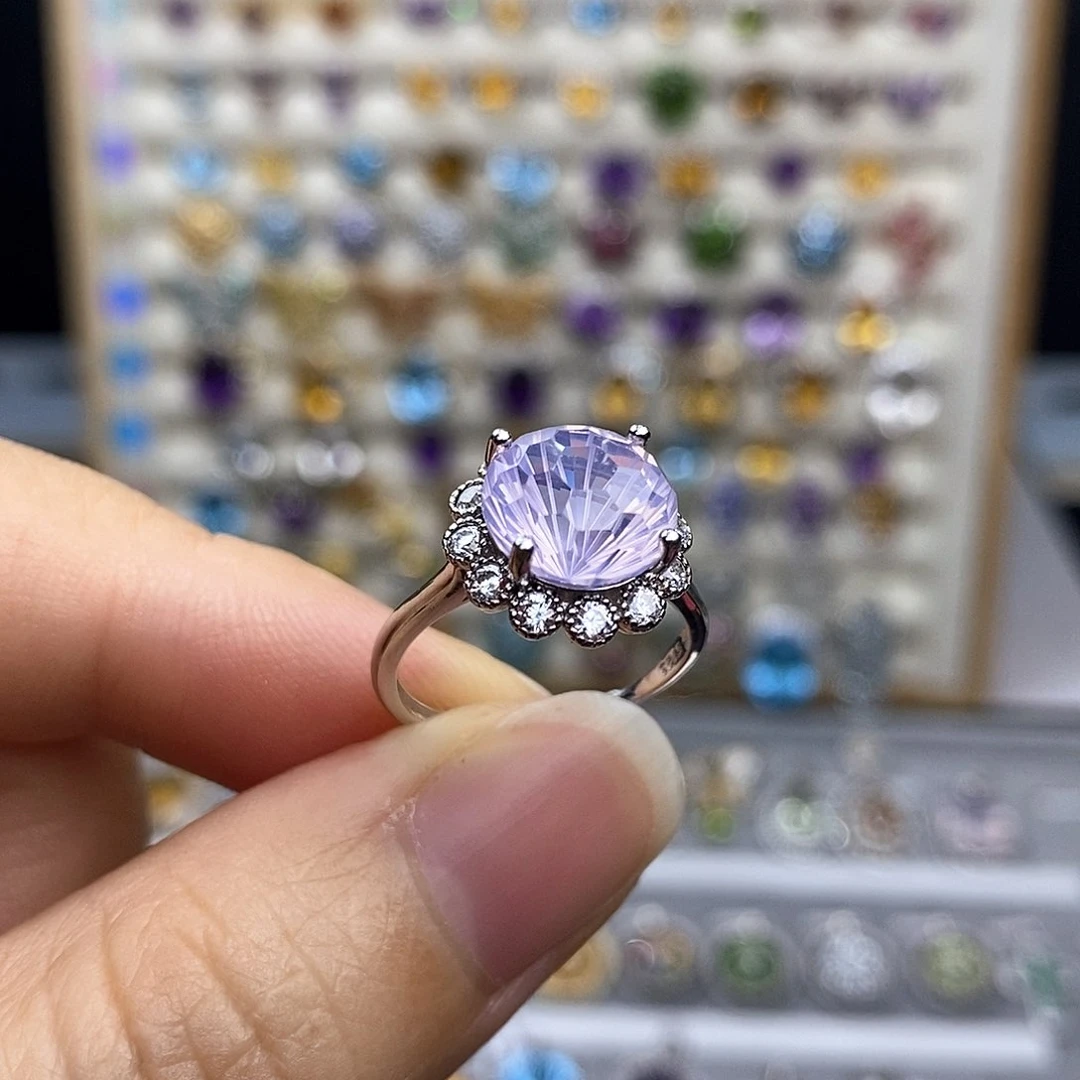 银S925镶嵌戒指水晶紫玉晶一物一证