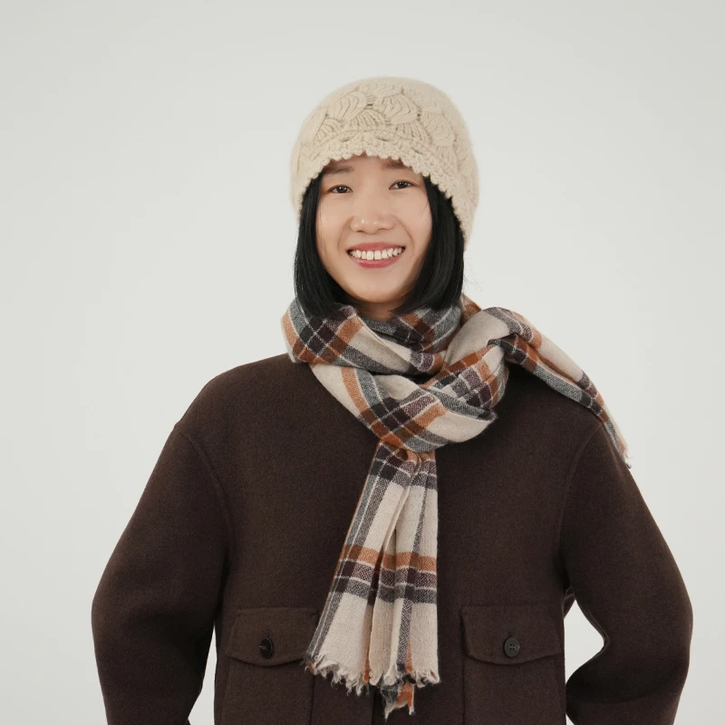 《如是》米色格子羊绒围巾FW1221/254