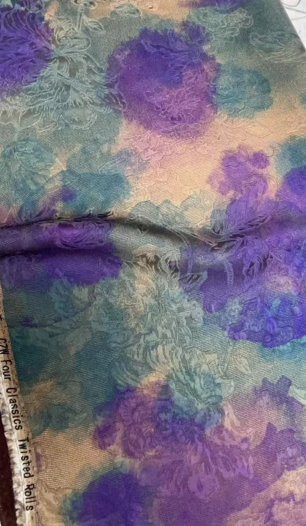 角萝紫绿扎染  新中式角萝  数码印花面料