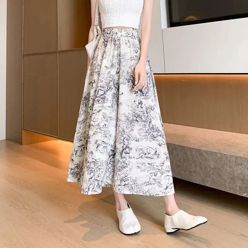 2025年新款大码裙裤女夏季薄款新款显瘦半身裙高腰垂感国风阔腿裤