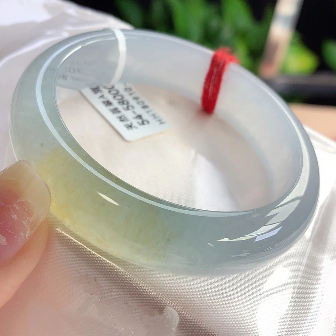 未镶嵌手镯翡翠天然A货翡翠54-55冰种海盐底飘柠檬黄7号