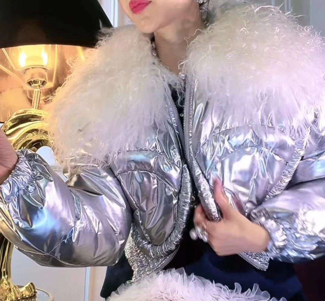 【高端羊羊@毛毛】冬季新款小众款领太空亮面短外套女