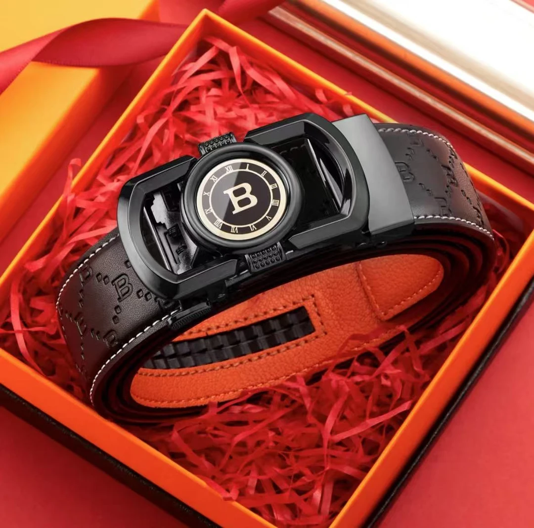 HUANANQINGSHE男士皮带自动扣款黑色表盘合金B扣商务百搭皮带