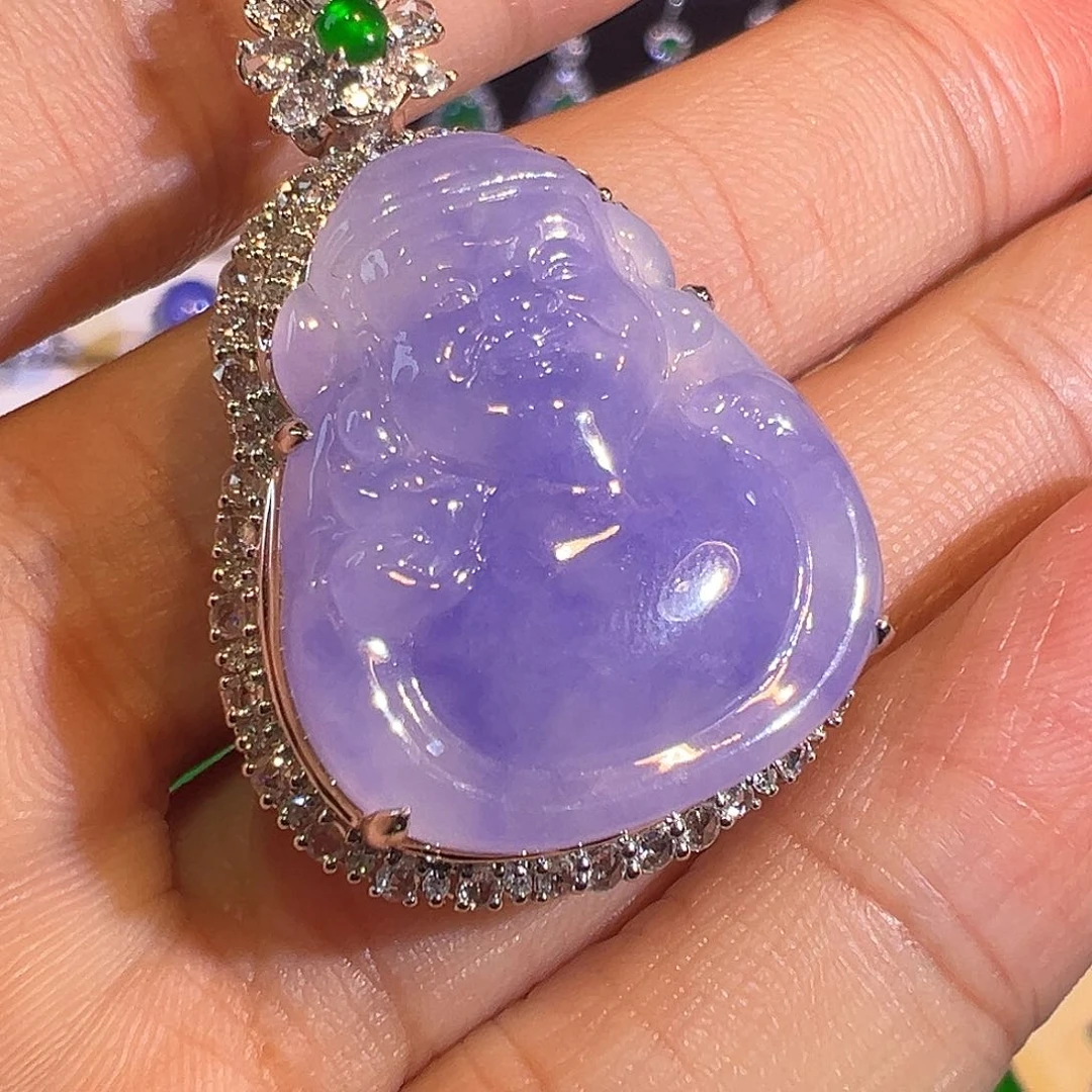 翡翠颈饰18K金镶嵌冰种紫罗兰财爷爷