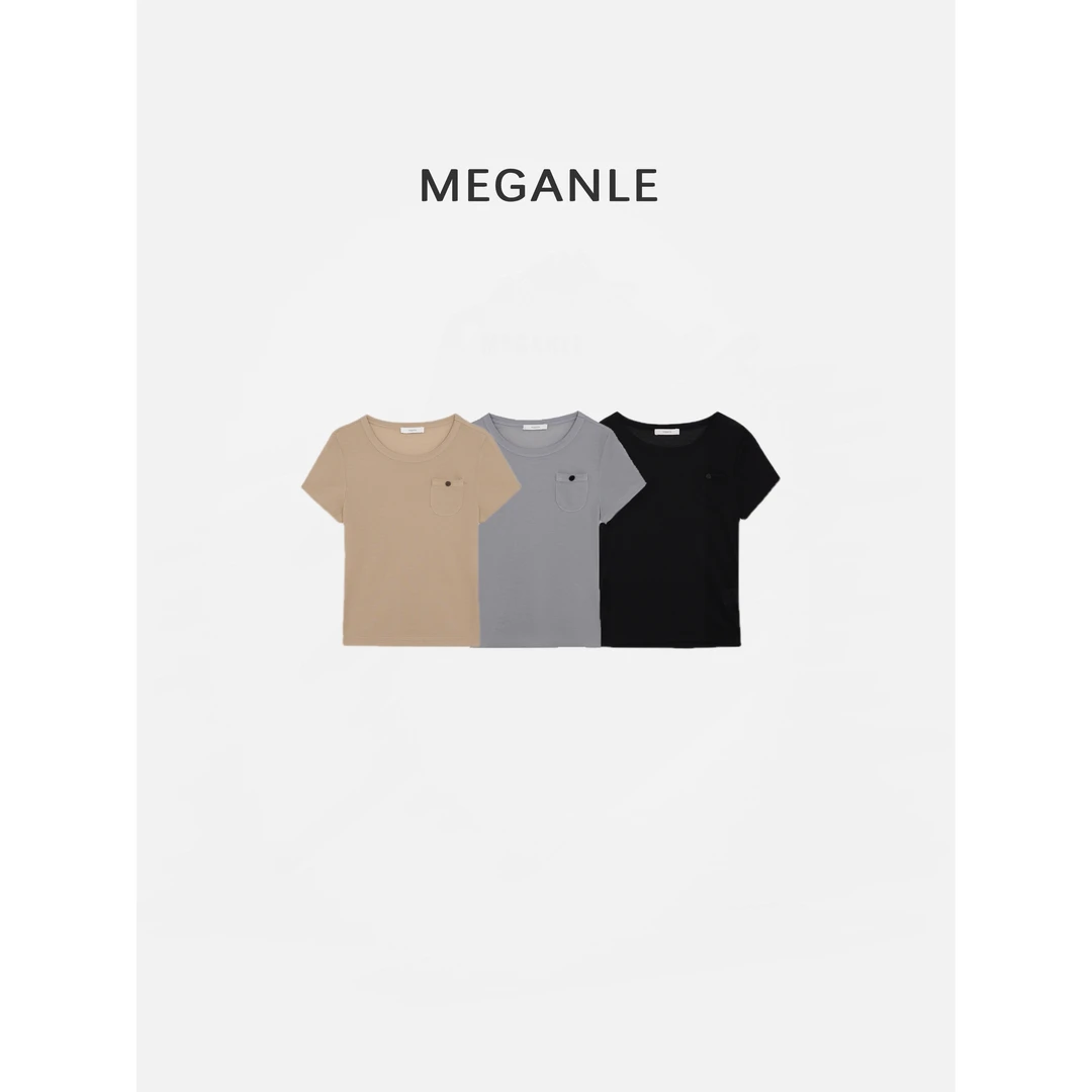 【口袋t】MEGANLE 休闲圆领修身显瘦弹力短袖T恤2024190