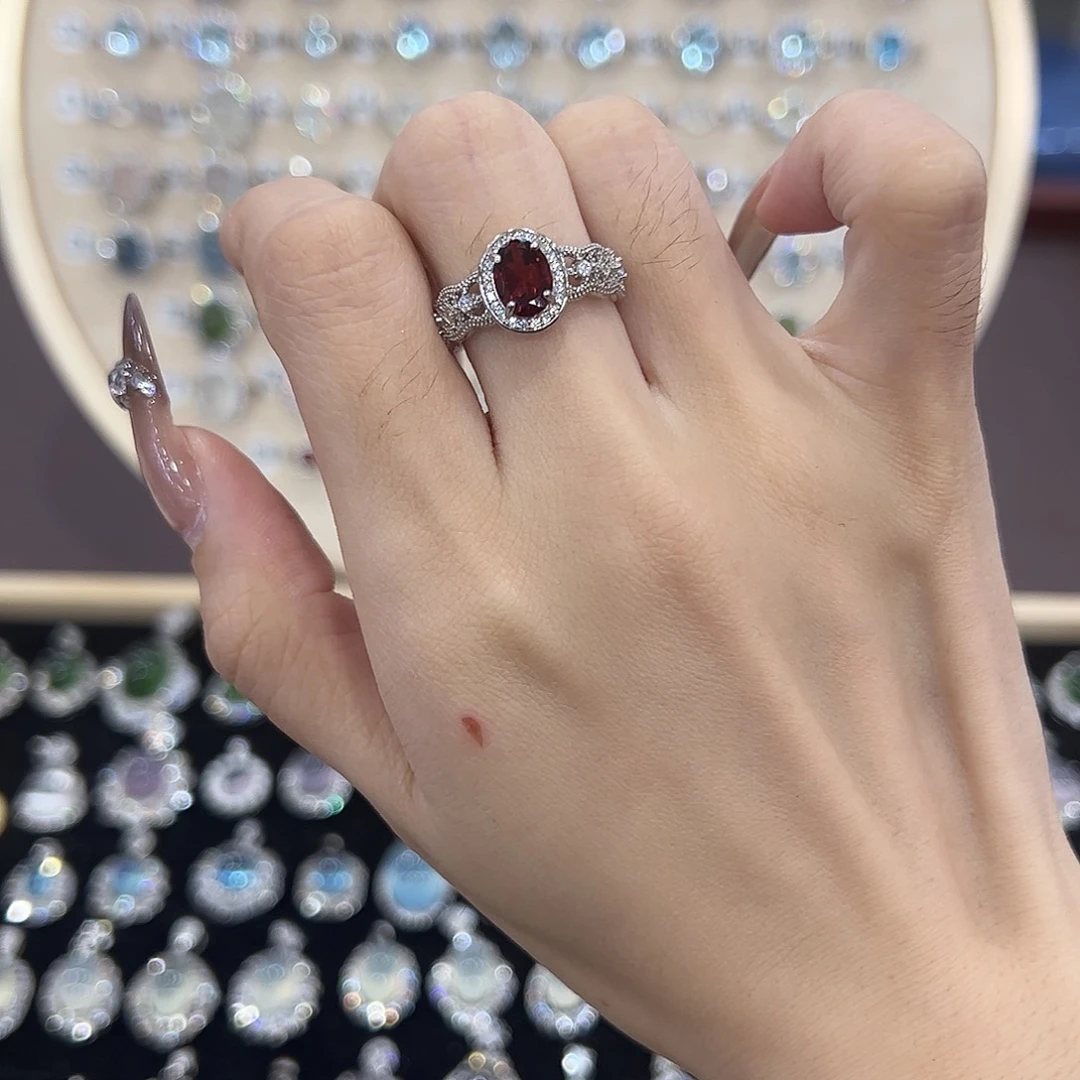 蛇纹石玉银S925镶嵌戒指