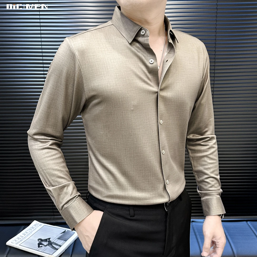 商务通勤纯色衬衫长袖男士轻奢痞帅男装修身休闲秋季上新打底衬衣