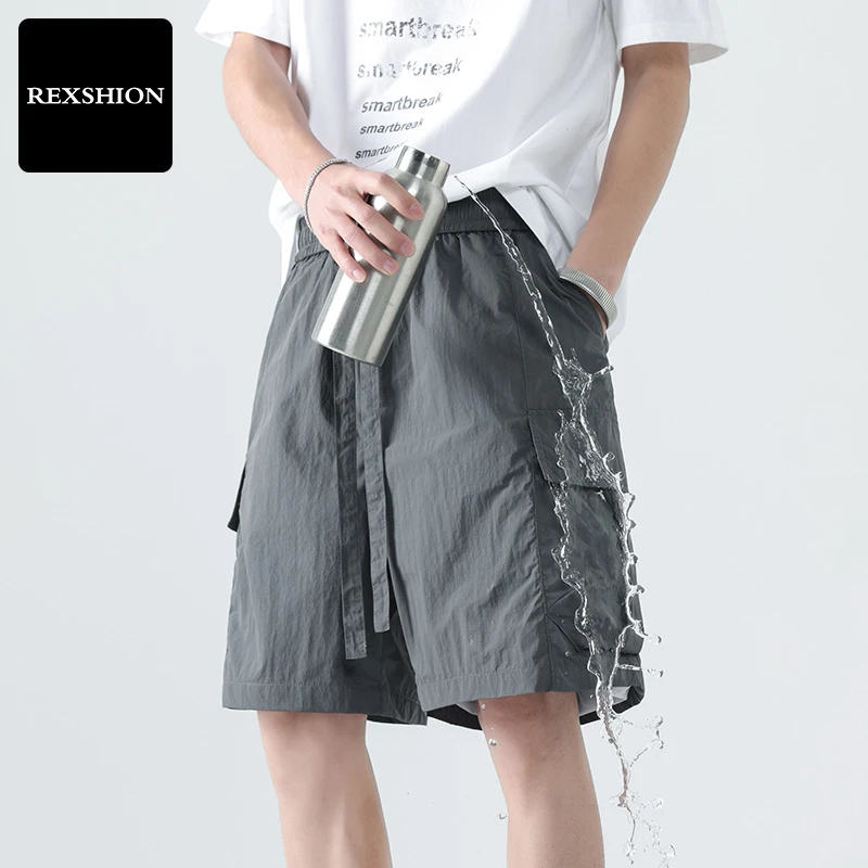 REXSHION夏季新款休闲短裤松紧腰日系薄款男士外穿大码运动短裤男