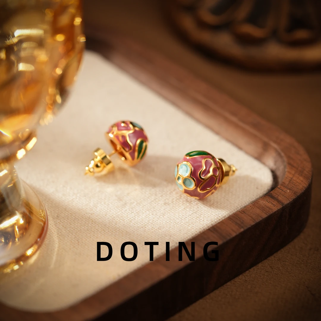 合金珐琅耳饰 《繁花》手绘球形耳钉ZG-01205