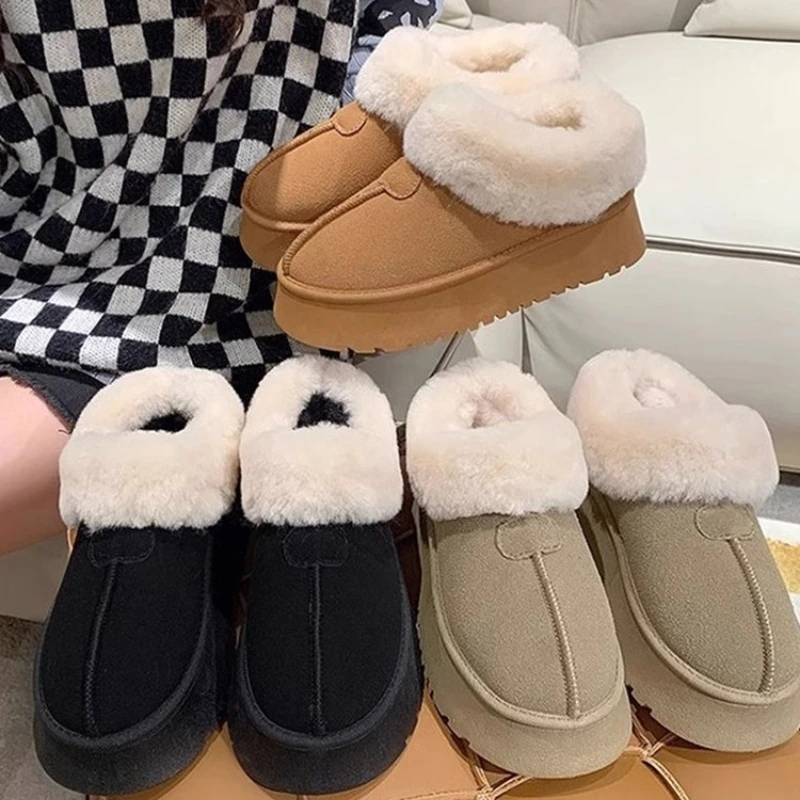 毛毛口时尚雪地靴女2025秋冬季新款厚底短筒加厚一脚蹬懒人棉鞋L2