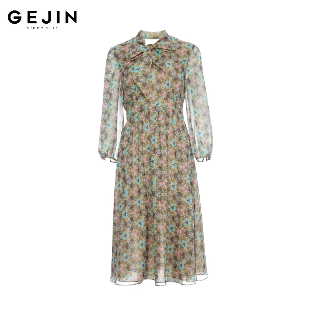 GEJIN/歌锦2025春季新款轻奢时尚气质优雅印花连衣裙9142550128