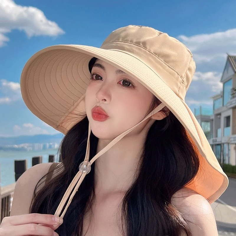 新大帽檐防晒帽女2024新款防防水遮脸披肩太阳帽