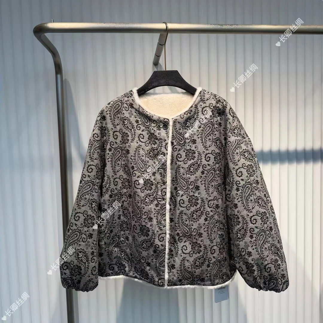 【长卿】高奢系列 双面穿腰果花秋冬厚款毛毛外套D1362