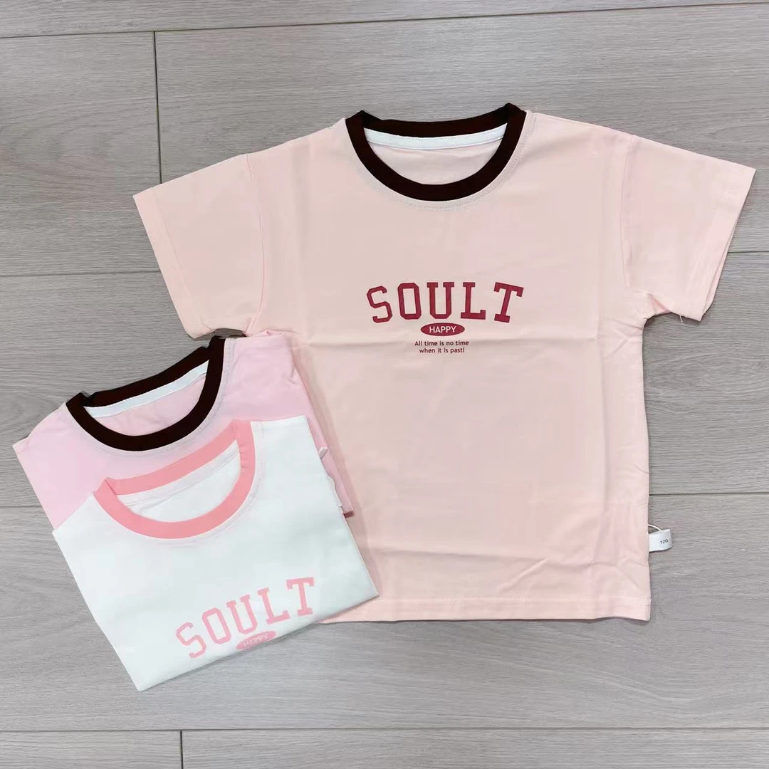 女童夏季圆领短袖T恤女孩半袖百搭套头上衣 75211